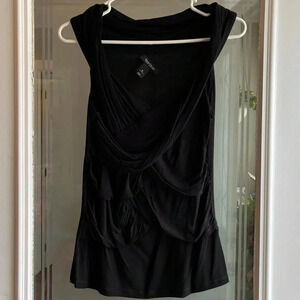 White‎ House Black Market Black Draped Sleeveless Shirt M